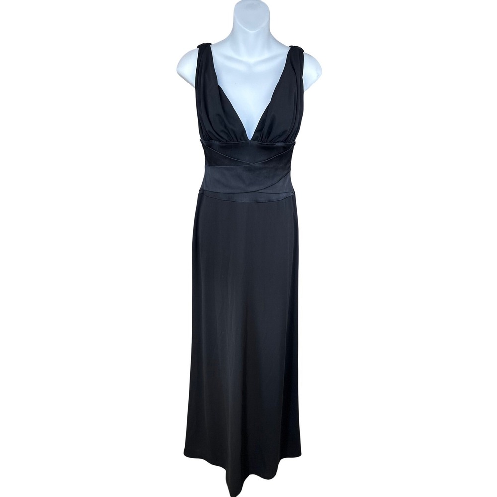 Lillie Rubin Vintage Black Sleeveless V Neck Empire Waist Maxi Dress Size S